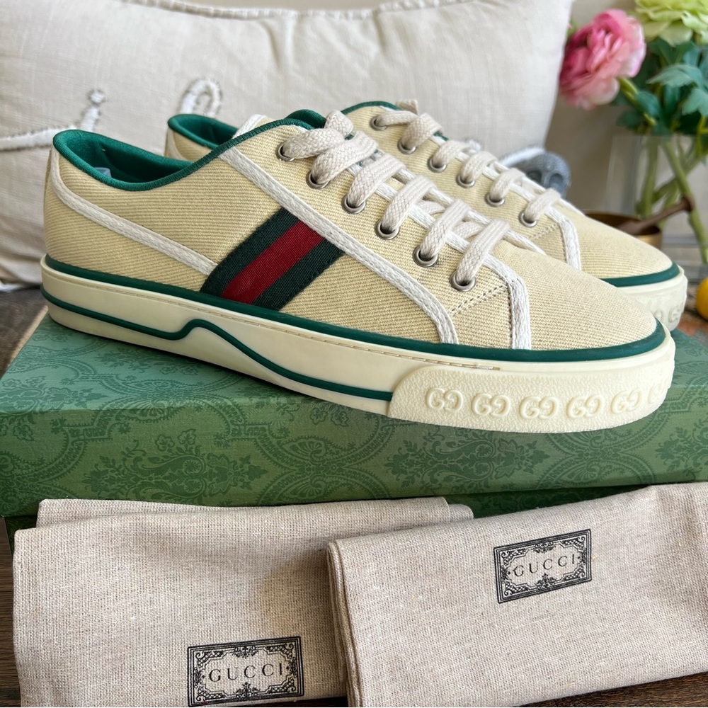 Gucci 1977 Tennis Canvas Low-Top Green/Red Web Sneakers Gucci 8 (US8.5) - Picture 6 of 17